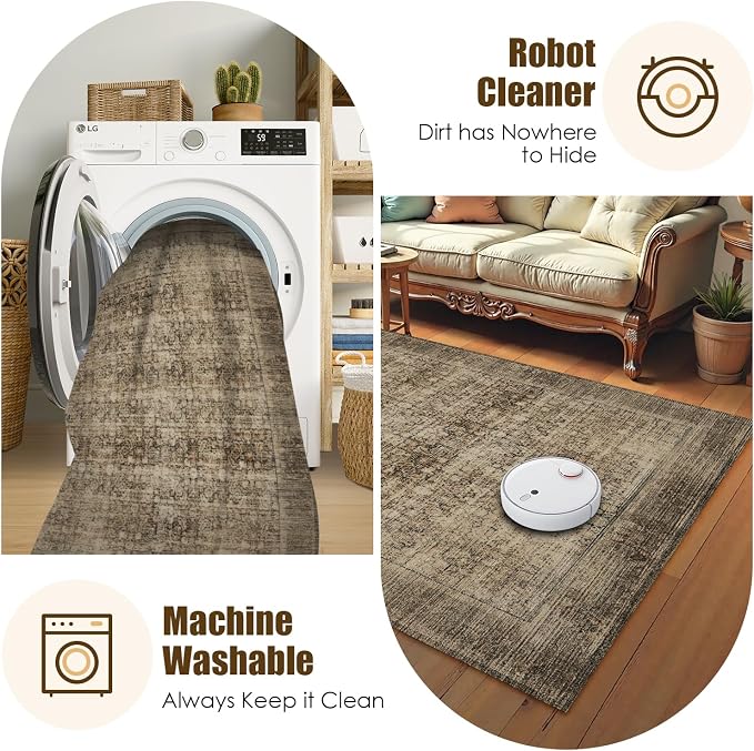 Washable Area Rug 4' x 6' Vintage Traditional Persian Mat - Image 7