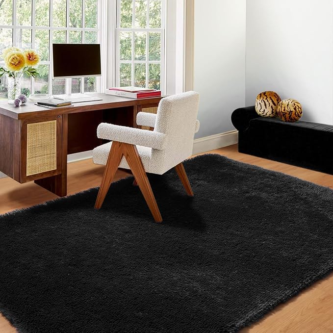 ONASAR Black Rugs for Bedroom, 3x5 Fluffy Bedside Small Area Rug, Soft Plush - Image 8