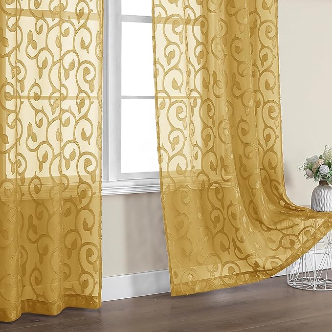 OWENIE Furman Semi Sheer Curtains 72 Inch Length 2 Panels Set, Jacquard Pattern by OWENIE