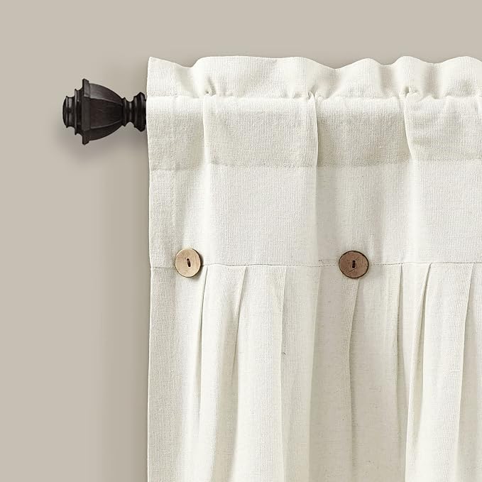 Lush Decor Linen Button Farmhouse Valance Curtians 84"W x 18"L Off White - Image 2