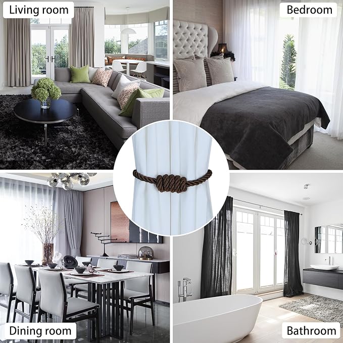 BEL AVENIR Magnetic Curtain Tiebacks, Decorative Drapery Holdbacks Modern Woven - Image 5