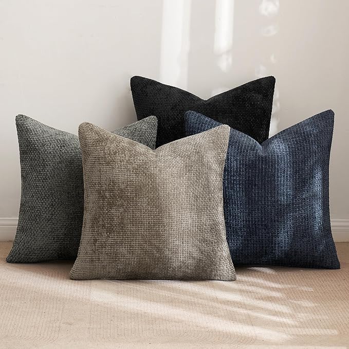 MIULEE Pack of 4 Couch Throw Pillow Covers 18x18 Inch Neutral Navy/Grey Soft - Image 4