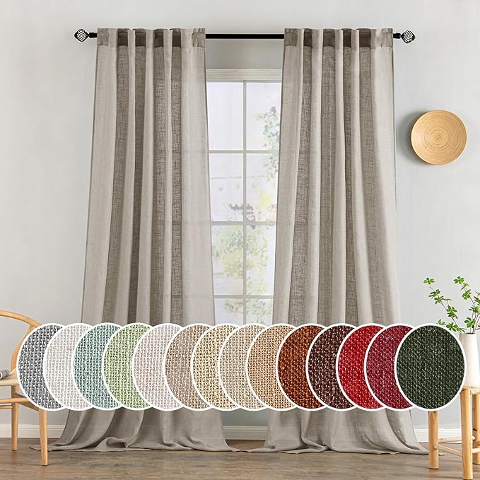 MIULEE Burlywood Birch Linen Curtains 96 Inches Long 2 Panels by MIULEE