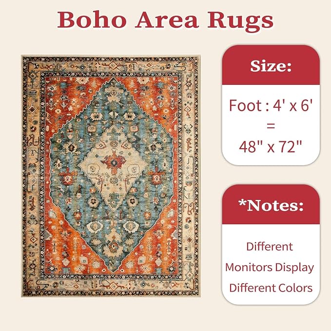 SERISSA 4x6 Washable Non Slip Boho Area Rug - Image 7