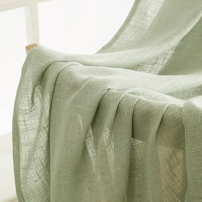 MIULEE Sage Green Short Linen Curtains 45 Inch Length 2 Panels - Image 6