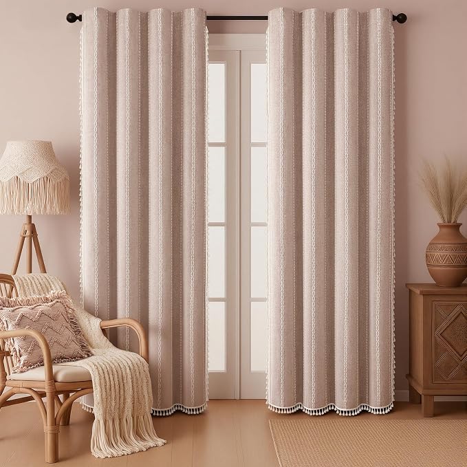 Taupe Boho Blackout Curtains 2 Panels 84 Inch - Image 2