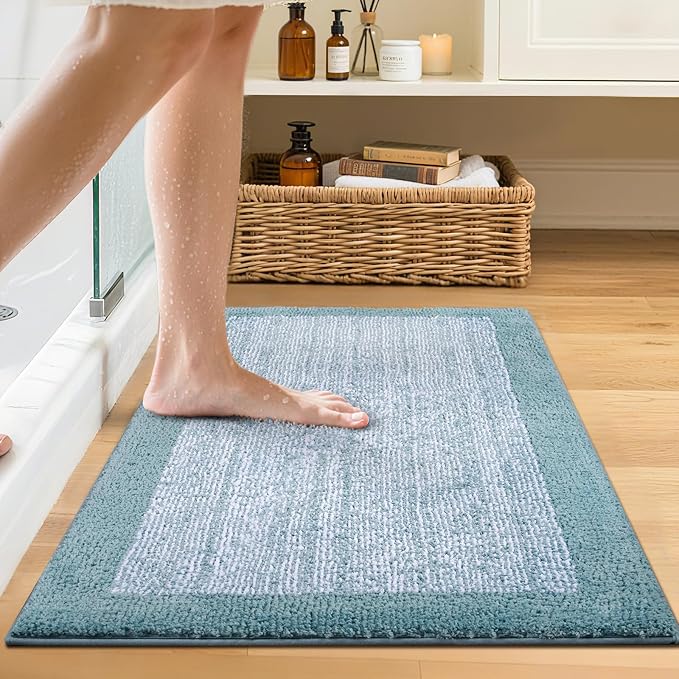 Bathroom Rugs 24x17 Non Slip Washable, Dusty Blue Bath Mat - Image 2