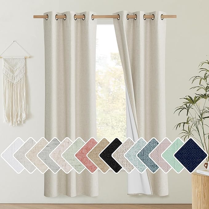 NICETOWN Natural Thick Linen Blend 100% Blackout Curtains 70" Long 2 Panels Set by NICETOWN