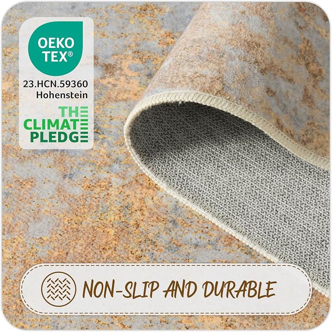 Beige Gold Round Rugs 6ft Washable Circle Area Rug - Image 5