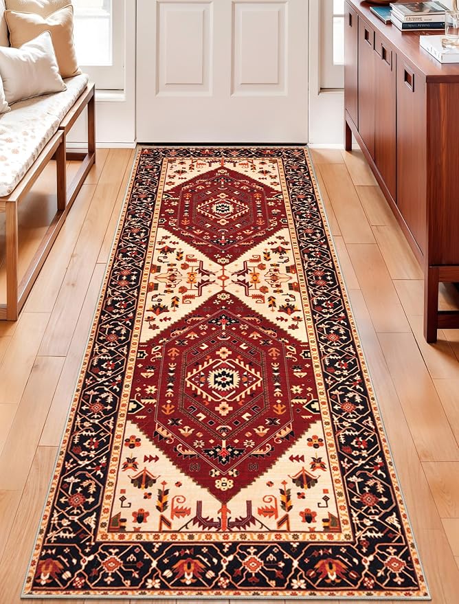 SERISSA Boho Washable Runner Rug, 2x6 Rug Runner Non-Slip Vintage Red Black - Image 5