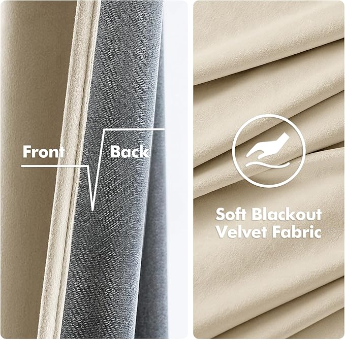 MIULEE Velvet Curtains Beige Elegant Grommet Curtains Thermal Insulated - Image 3