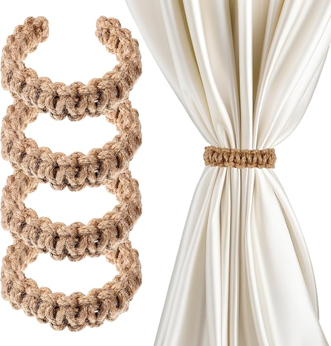 Ptwola 4 Pack Braided Curtain Tiebacks Boho Elegant Rustic Curtain Holdbacks by Unknown
