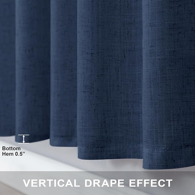 Navy Curtains 38 Inch Wide for Living Room 2 Panels Set Back Tab Rod Pocket - Image 7