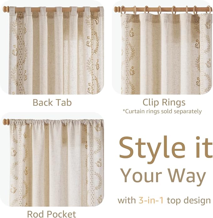 jinchan Belrose 4 Panel Curtains Set 90 Inch Length Floral Curtains Linen Blend - Image 5