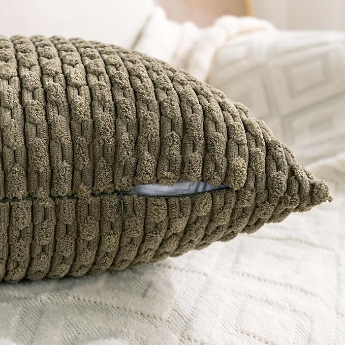 Set of 4 Olive Green Decorative Throw Pillow Covers 16x16 Inch Corduroy Pillow - Image 5
