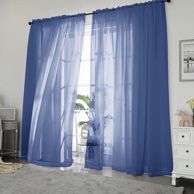 Chyhomenyc Royal Blue Sheer Curtains, 84 Inch Long 2 Panel Set, Rod Pocket by Chyhomenyc