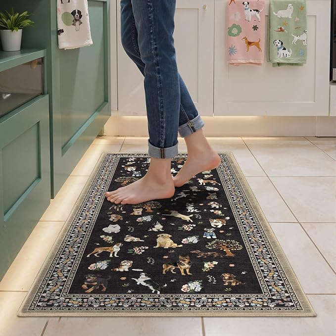 Black Floral Hallway Runner Rug 2x6 - Image 2