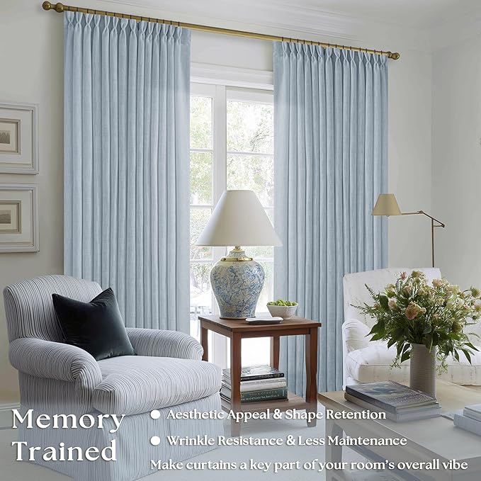 Dusty Blue Pleated Linen Curtains 96 Inches Long - Image 2