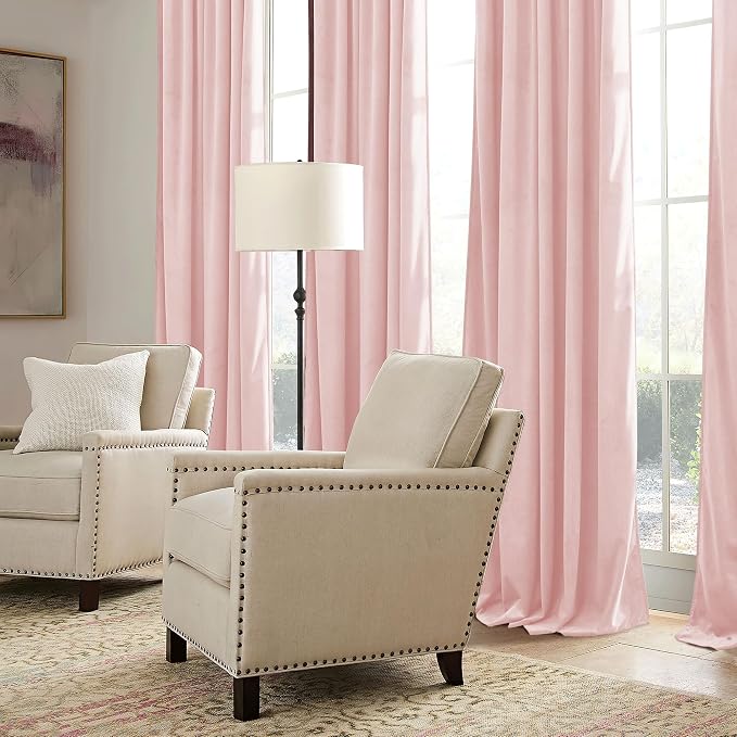 RYB HOME Pink Velvet Curtains 102 inches, Back Tab Soft Fabric Room Darkening - Image 6