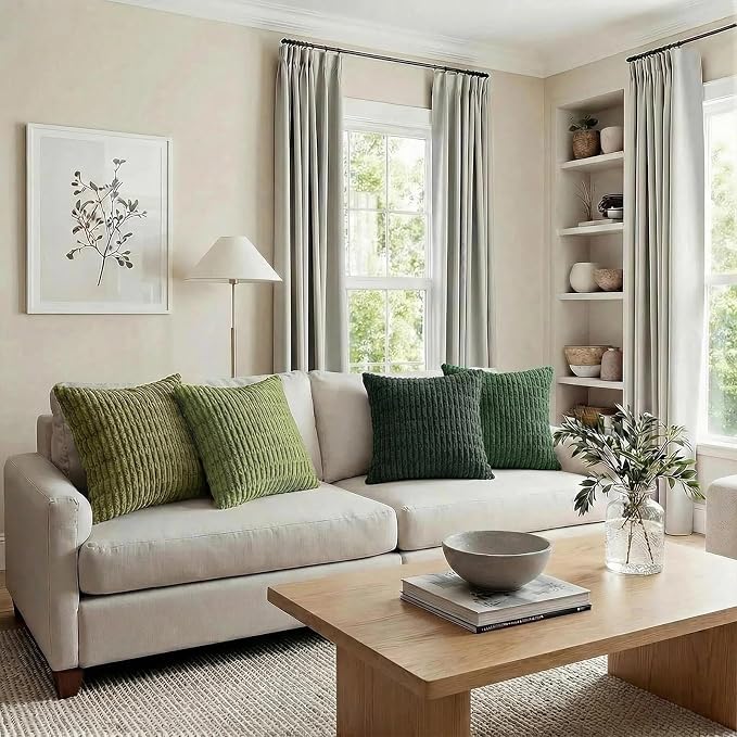 Fancy Homi Set of 4 Green Winter Decorative Throw Pillow Covers 14x14 Inch - Image 6