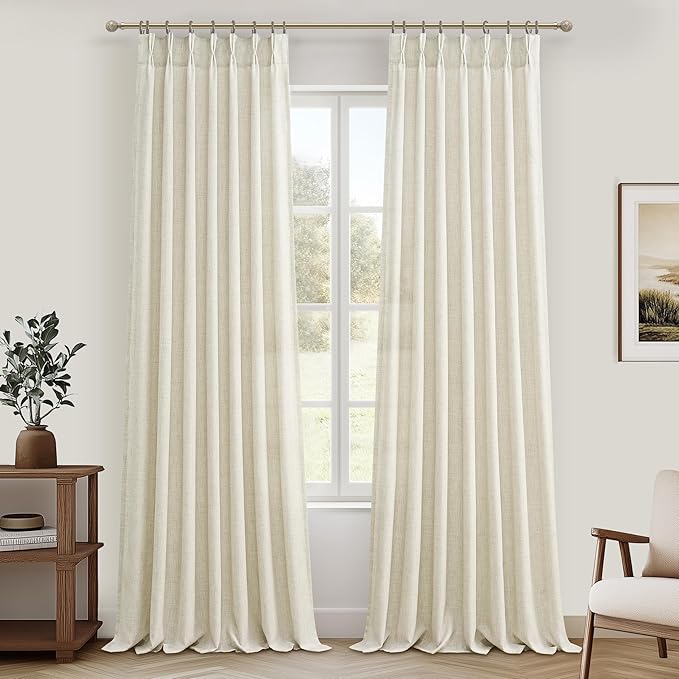 Pinch Pleated Cream Beige Semi Sheer Curtains 84 Inches Long by PleatedDrapes