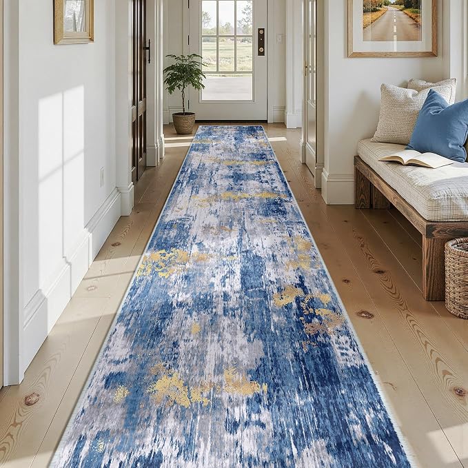 Washable Area Rugs 2'6'' x14 Non-Slip Modern Abstract Soft - Image 2