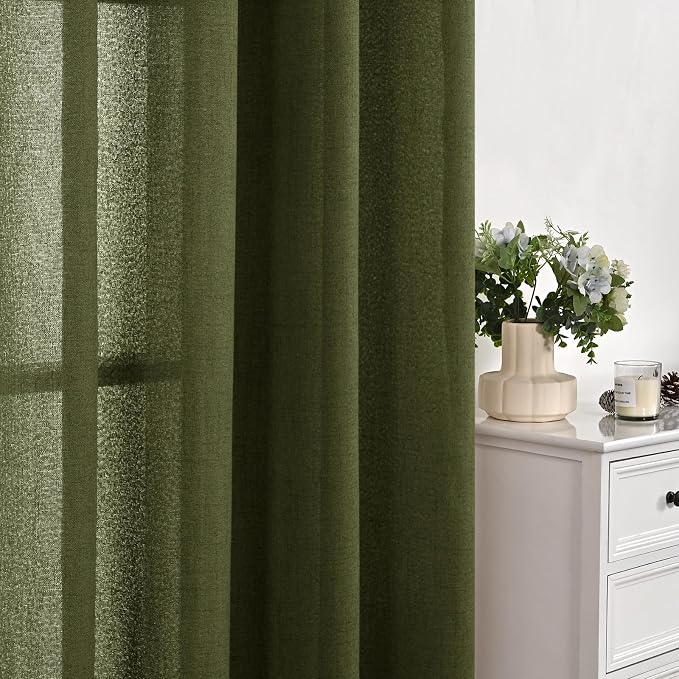 YoungsTex Olive Green Linen Curtains 40 Inch Length - Image 8