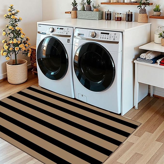 Black Tan Striped Entry Rug - Image 7