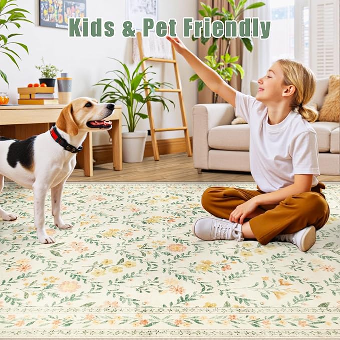 8x10 Area Rugs for Living Room: Floral Washable Rug Vintage Large Soft Boho - Image 7
