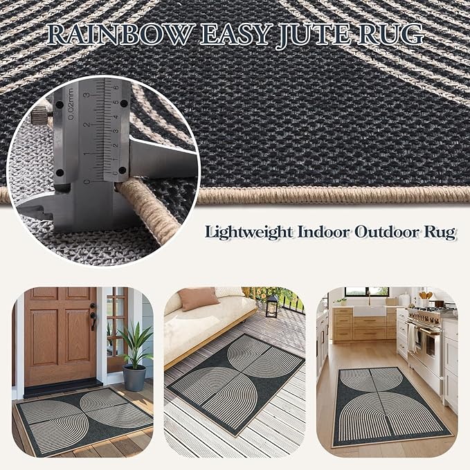 Lahome Enfys Rainbow Easy Jute Rug, Farmhouse Non Slip Non Shedding Lightweight - Image 4