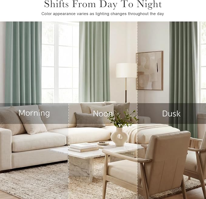 PONY DANCE Sage Green Blackout Curtains, Solid Back Tab Thermal Insulated Light - Image 7