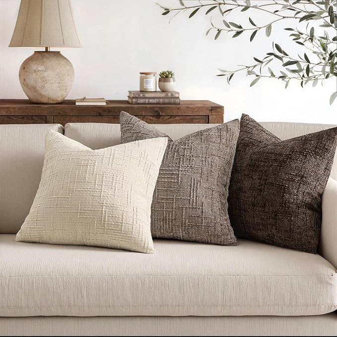 MIULEE Chenille Textured Throw Pillow Covers Taupe Grey 18x18 Set of 2 | Slubby - Image 5