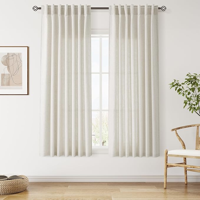 Nanspring Mousse White Linen Curtains 63 Inch Length by Nanspring