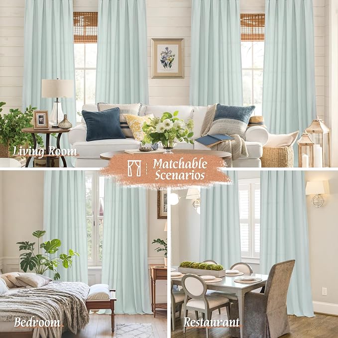 LAMIT Linen Curtains 63 Inch for Bedroom, Light Filtering Neutral Semi Sheer - Image 6