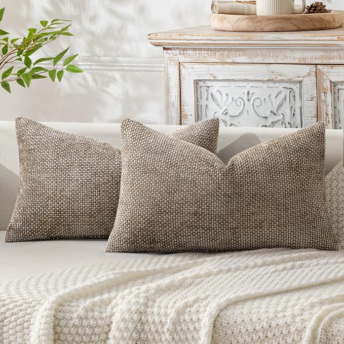 MIULEE Pack of 2 Lumbar Couch Throw Pillow Covers 20x12 Inch Neutral Khaki by MIULEE