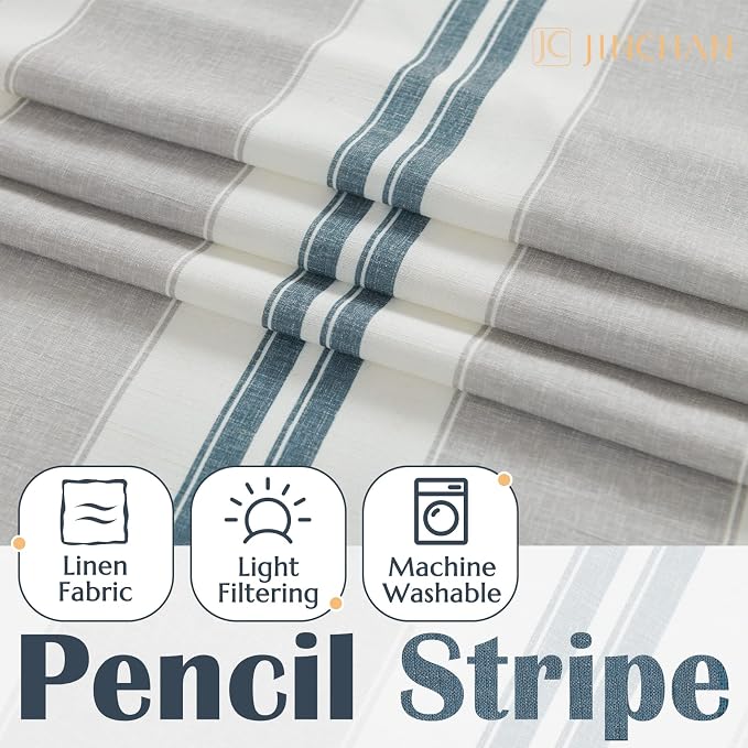 jinchan Striped Valance Farmhouse Window Treatment Linen Textured Drapes - Image 6