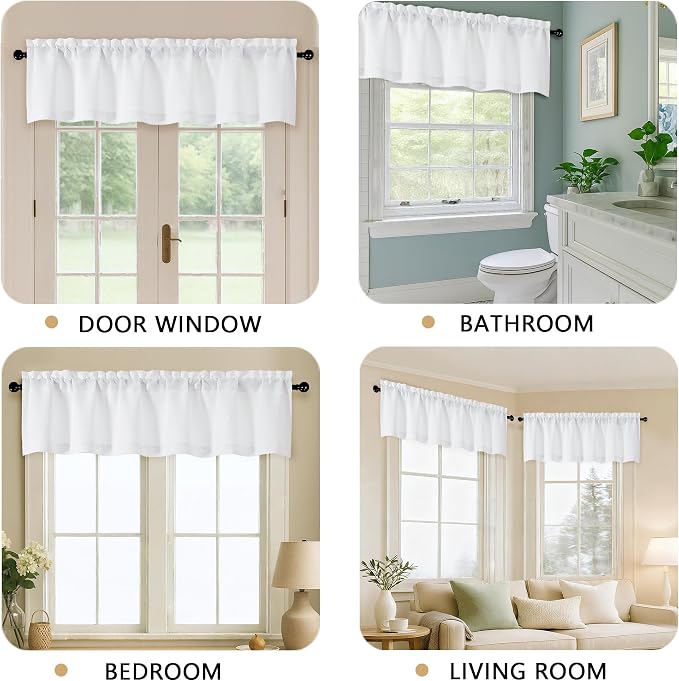 OVZME White Valance for Windows, Light Filtering Thick Textured Small Kitchen - Image 5