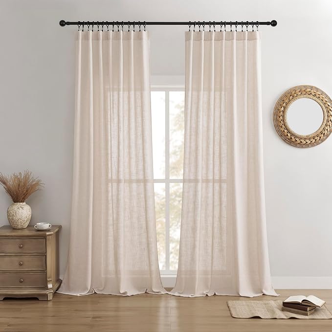 Joydeco Linen Curtains for Living Room, Semi Sheer Drapes Window Long Curtains by JOYDECO