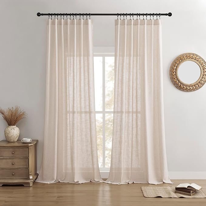 Joydeco Linen Curtains for Living Room, Semi Sheer Drapes Window Long Curtains by JOYDECO