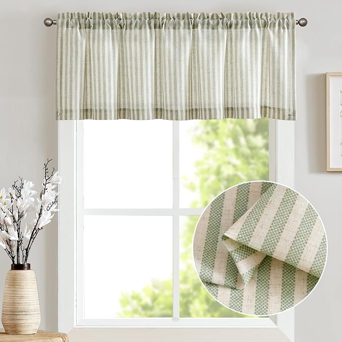 jinchan Valance Curtain Linen Textured Striped Window Curtain - Image 6