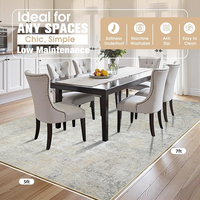 5x7 Area Rugs for Living Room Rug Washable: Abstract Rug for Dining Room - Image 2