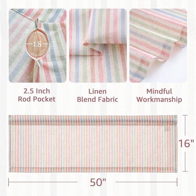 jinchan Valance Curtain Linen Textured Striped Window Curtain - Image 6