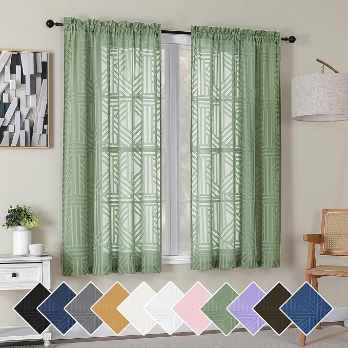 Simplebrand Sage Green Semi Sheer Curtains 63 Inch Length 2 Panels, Light by Simplebrand