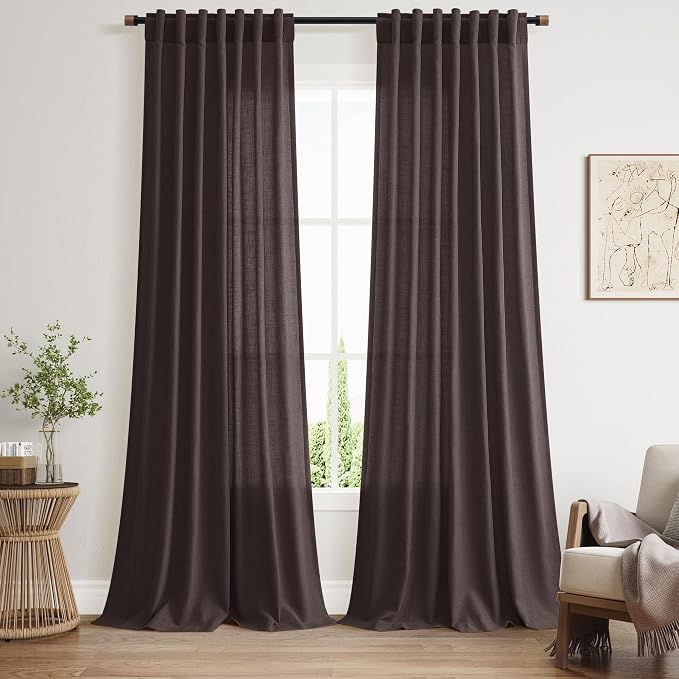 Nanspring Cocoa Coffee Curtains 102 Inches Long, Back Tab Linen Blend Light by Nanspring