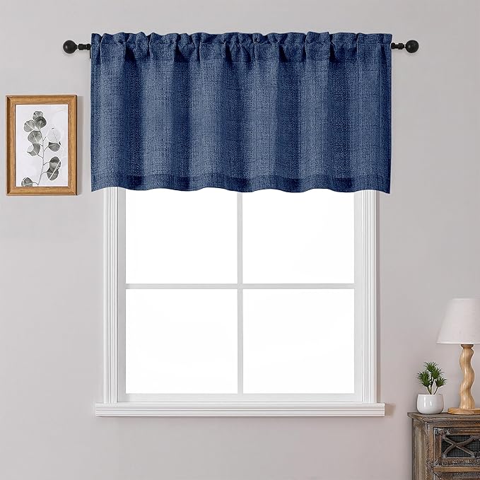 OWENIE Navy Blue Valances for Windows 1 Pcs 22 Inch Length, Light Filtering by OWENIE