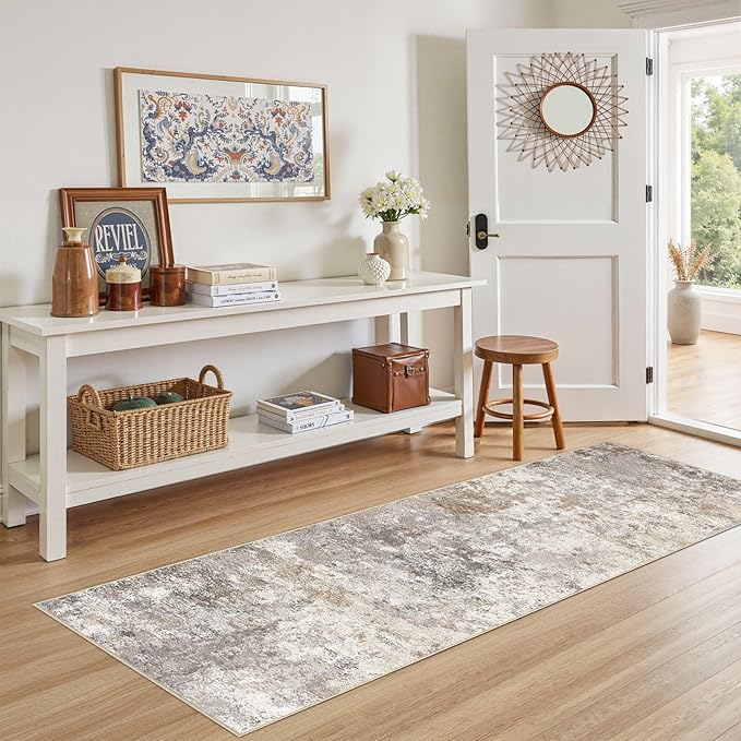 UERMEI 2X6 Washable Runner Rug for Hallway: Soft Neutral Modern Abstract Area - Image 2