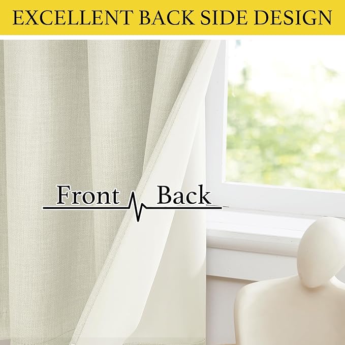 NICETOWN Natural Faux Linen Blackout Curtain Panels 24 inch Long, Thermal - Image 5