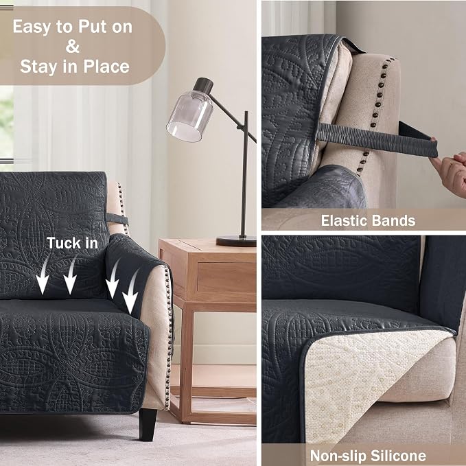 Large Black Recliner Chair Covers, Quilted Décor Water-Repellent Lazy Boy Chair - Image 4