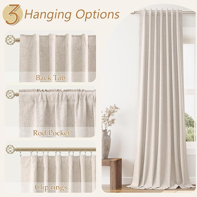 Guken Oatmeal 100% Blackout Curtains 96 Inch Length 2 Panels Set - Image 6