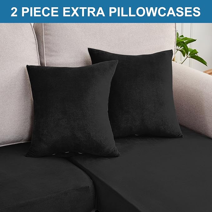 Couch Cover 4-Piece Elastic Velvet Couch Cushion Covers & Chaise Slipcovers - Image 8